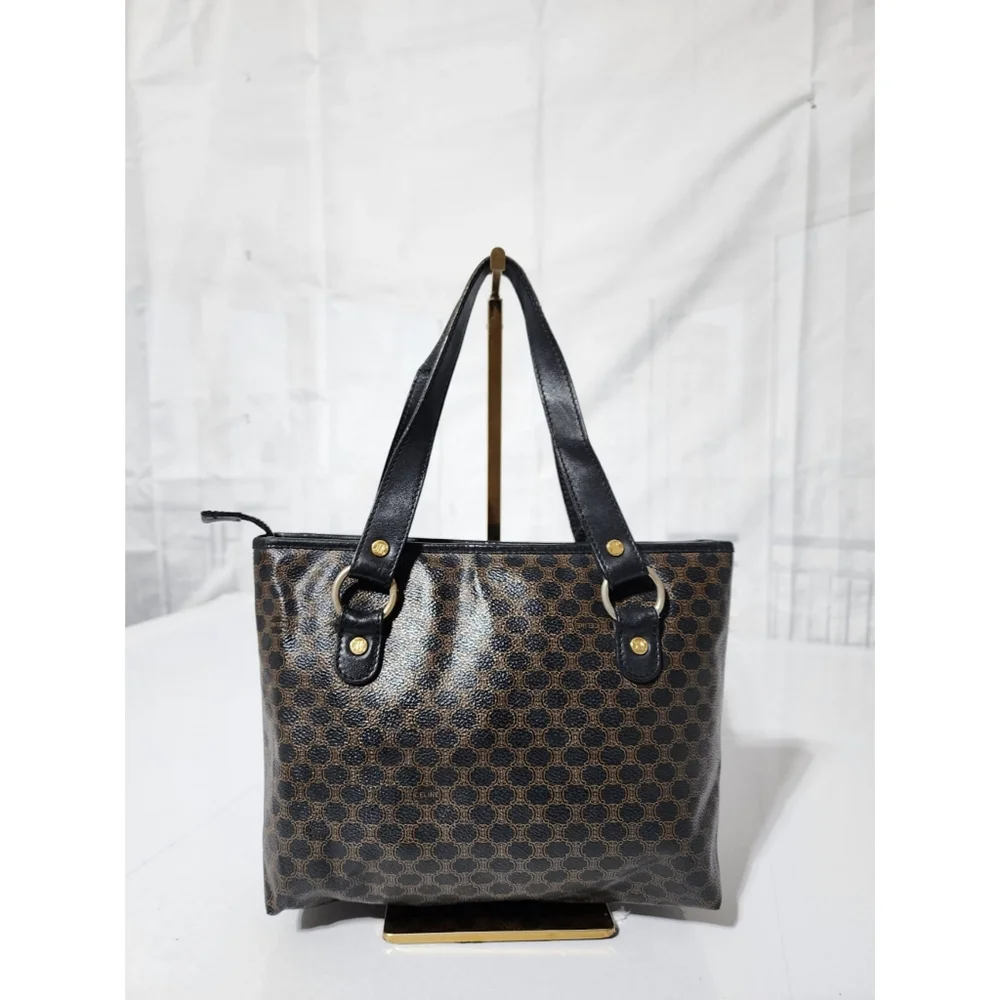Céline Vintage Macadam Canvas Shoulder Bag Black/Brown